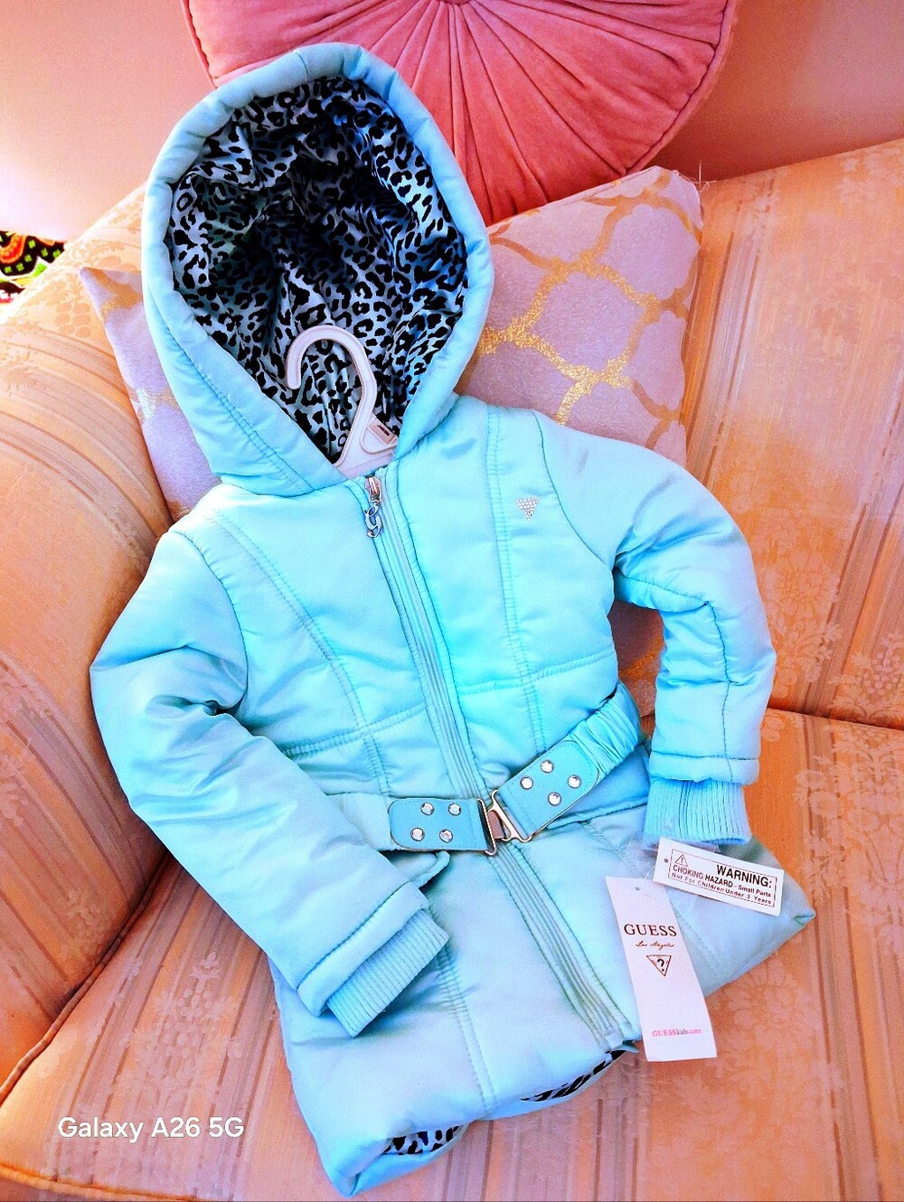 NWT Guess Los Angeles Evelyn Matte Hooded Puffer Mint Green Jacker Size 4T